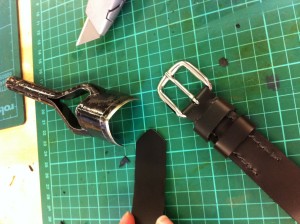 cutting the ends of the strap, ready to be attached...
